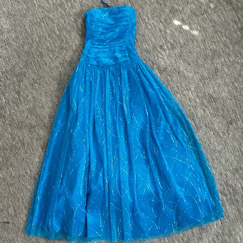 Reign On 3/4 Blue Sequin Gown Strapless Dress